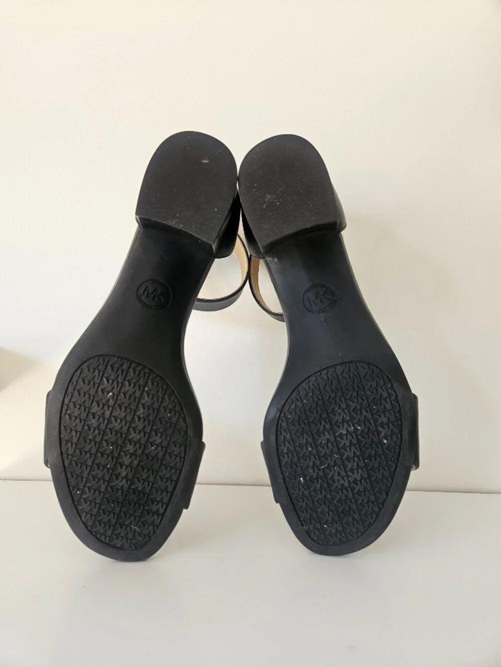 Michael Kors Black Leather Block Heel Ankle Strap Sandals, Size 7.5